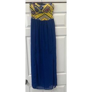 Xhilaration Junior's Medium M blue geometric striped Maxi sundress dress